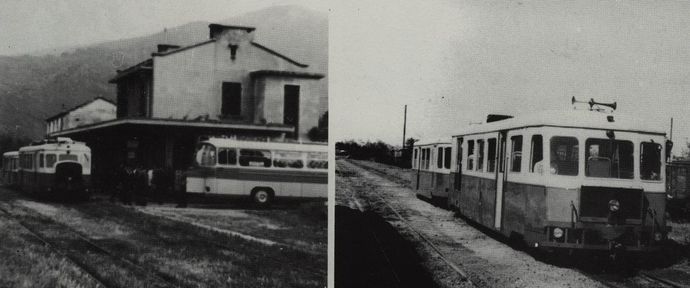 Correspondance Rail-Route à Casamozza. On distingue au fond l'ancien Buffet. Train autorail rapide en gare de casamozza Correspondance Rail-Route à Casamozza. On distingue au fond l'ancien Buffet. Train autorail rapide en gare de casamozza