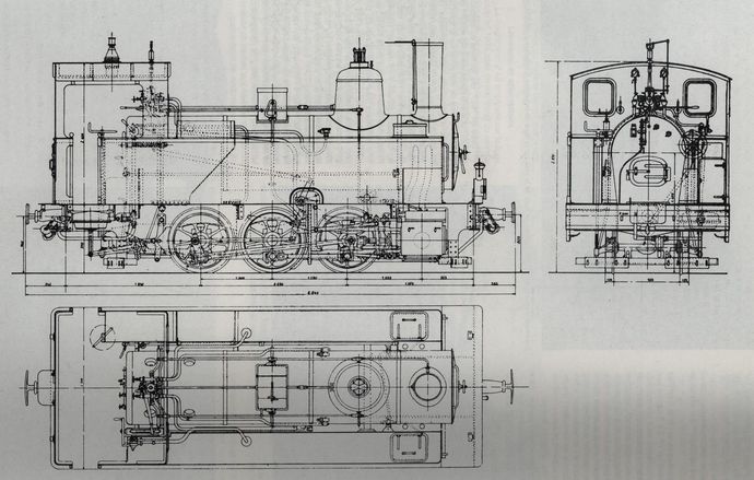 Plan de la locomotive type 030 Pinguély. (Echelle 1/43.5)