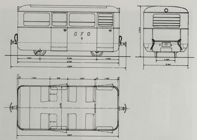 Plan de la remorque de Dion, type NE (Echelle 1/60° - Dessin DAVID)