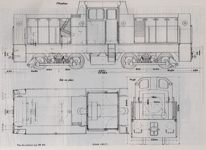 Plan des tracteurs type BB 400. (Echelle 1/43,5°)