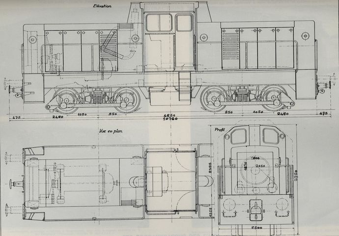 Plan du locotracteur C.F.D. type BB 400. (Echelle 1/45° - Dessin C.F.D.)