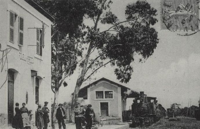 Train arrivant à Folelli-Orezza remorqué par la machine Mallet n° 302. (Collection J. RENAUD)