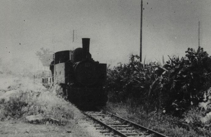 Train de travaux remorqué par la locomotive Mallet n° 313 entre Bastia et Casamozza. (Collection C.F.D.)